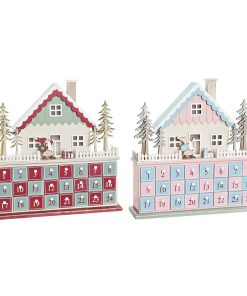 Calendario de Adviento DKD Home Decor Madera Casa (32 x 8 x 33 cm) (2 Unidades)