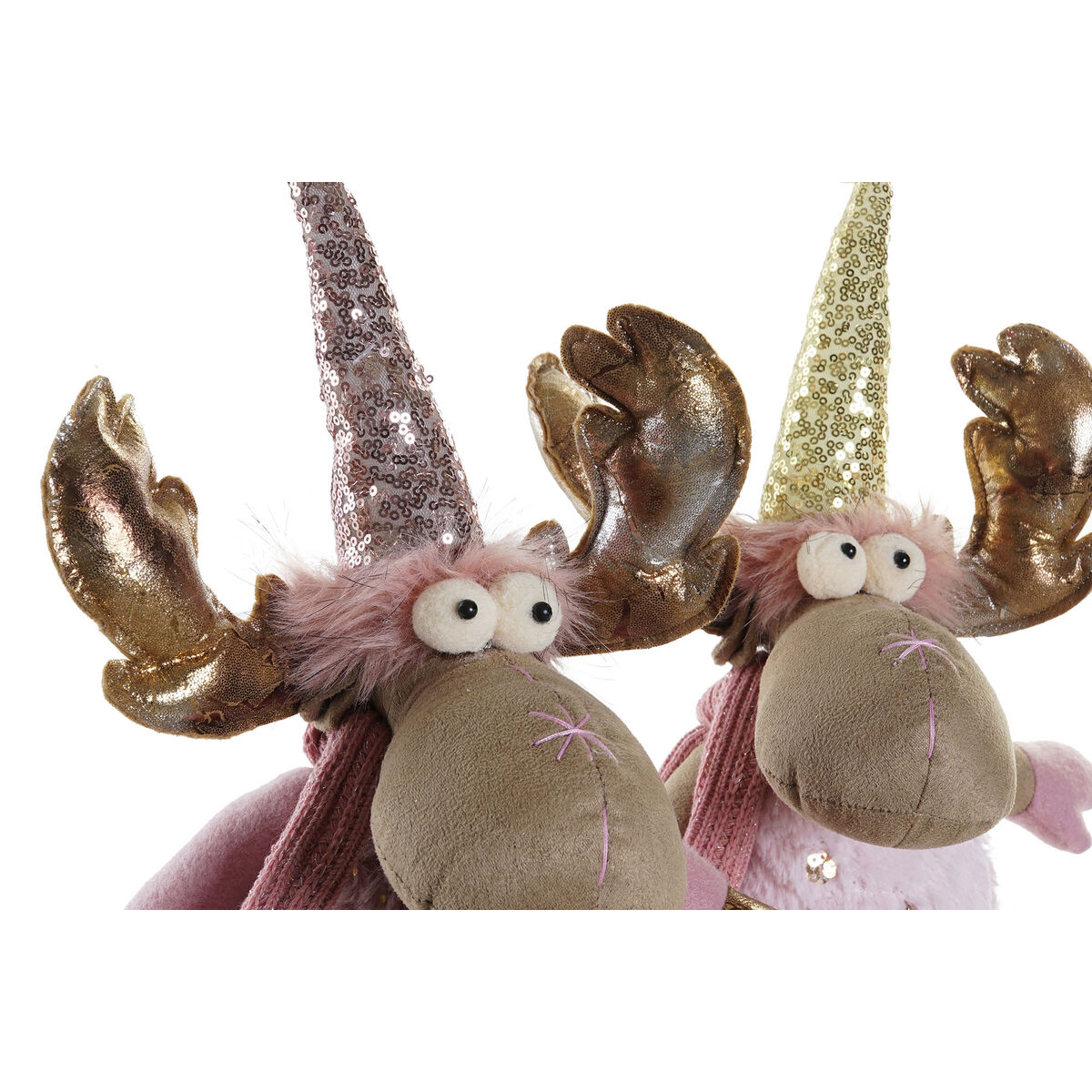 Adorno Navideño DKD Home Decor Marrón Rosa Dorado Reno 27 x 16 x 42 cm (2 Unidades) - Imagen 2