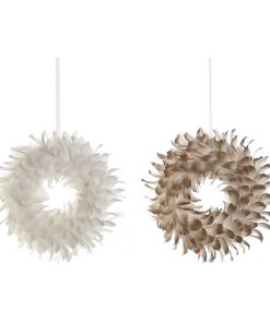 Corona de Navidad Home ESPRIT Blanco Dorado Pluma 30 x 7 x 30 cm (2 Unidades)
