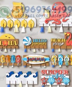 ¡Sol, Arena y Organización! Pack 10 Percheros Verano – Vectores Corte Láser CNC